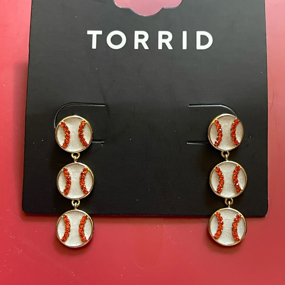 Cute baseball drop earrings, post style with safety backing